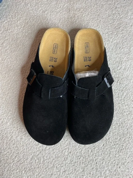 Birkenstock Boston soft footbed Black Suede Boston Clogs New - Picture 3 of 9